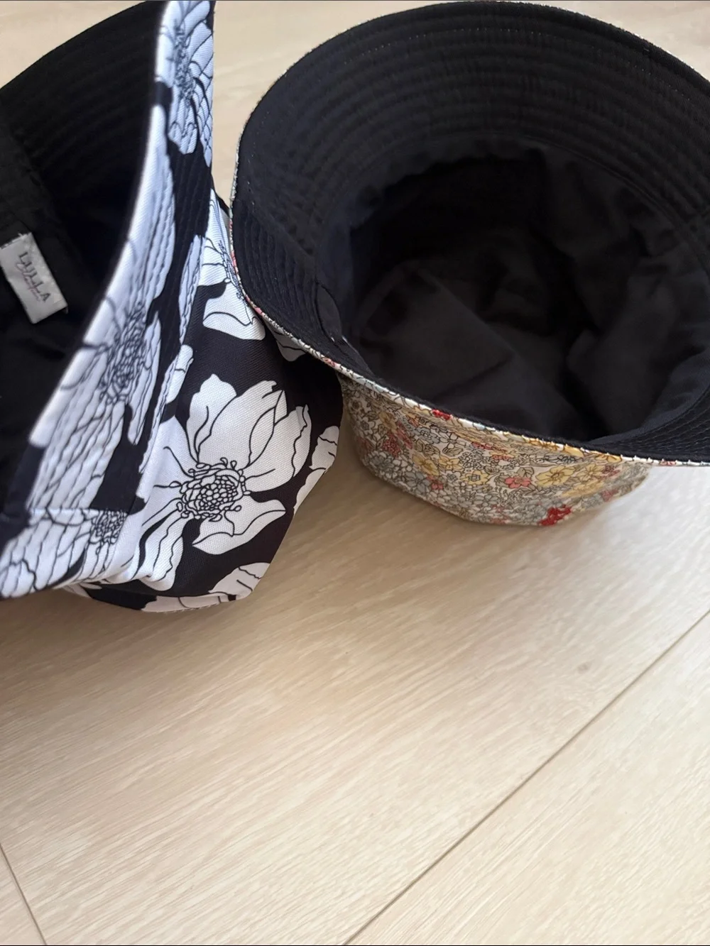 Set of 2 Floral Print Bucket Hat — Multicolor Ditsy and Black White